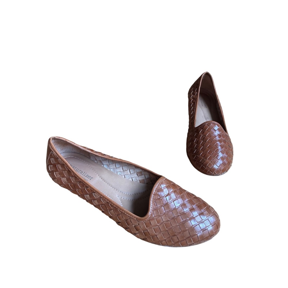 Naturalizer Comfort Woven Leather Flats Cognac Brown Loafers 8.5 Office Core